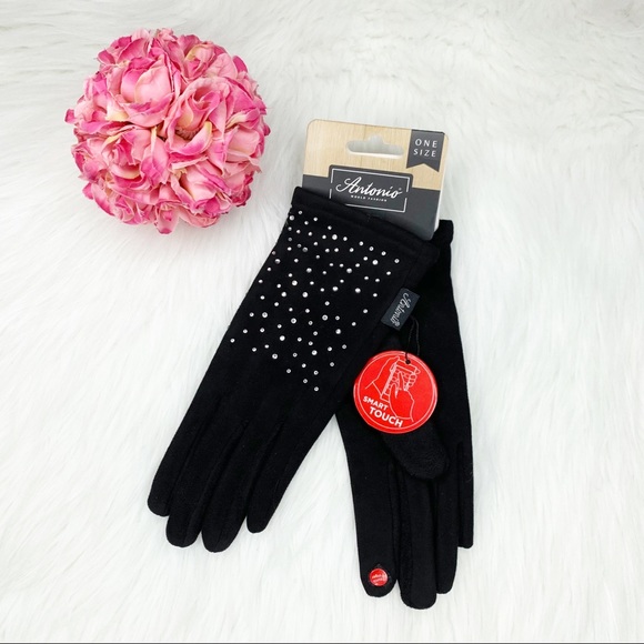 Smart Touch Black Embellished Gloves One Size - Picture 4 of 7